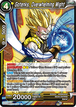 Gotenks, Overwhelming Might, Rise of the Unison Warrior Pre-Release Cards · BT10-111