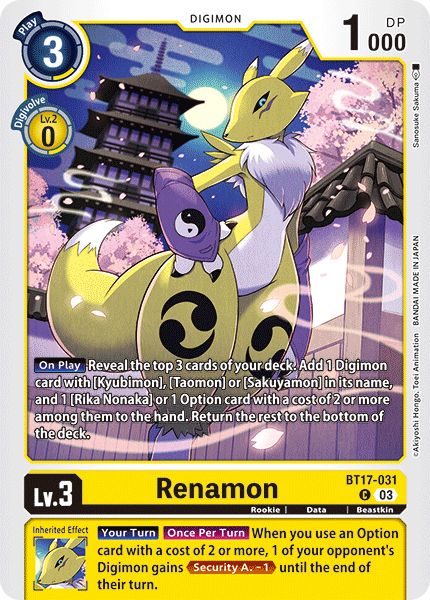 Renamon, Starter Deck 22: Amethyst Mandala Advanced Deck Set · BT17-031