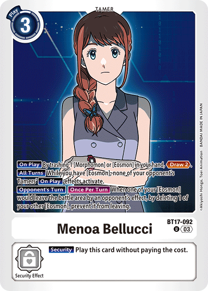 Menoa Bellucci, Secret Crisis Pre-Release Cards · BT17-092