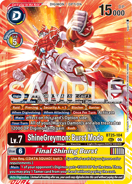 ShineGreymon: Burst Mode // Final Shining Burst, Dual Revolution · BT25-104