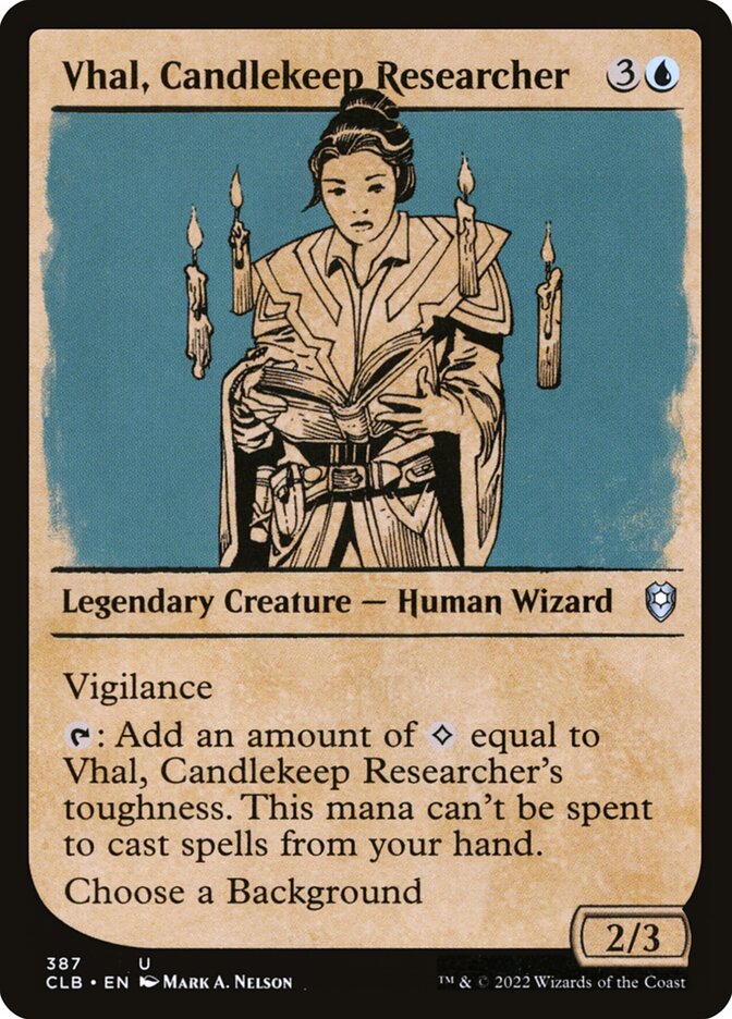 Vhal, Candlekeep Researcher, Commander Legends: Battle for Baldur's Gate · 387