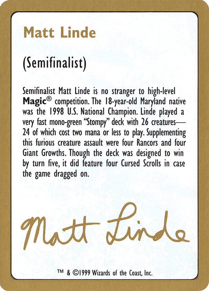 Matt Linde Bio, World Championship Decks 1999 · ml0a