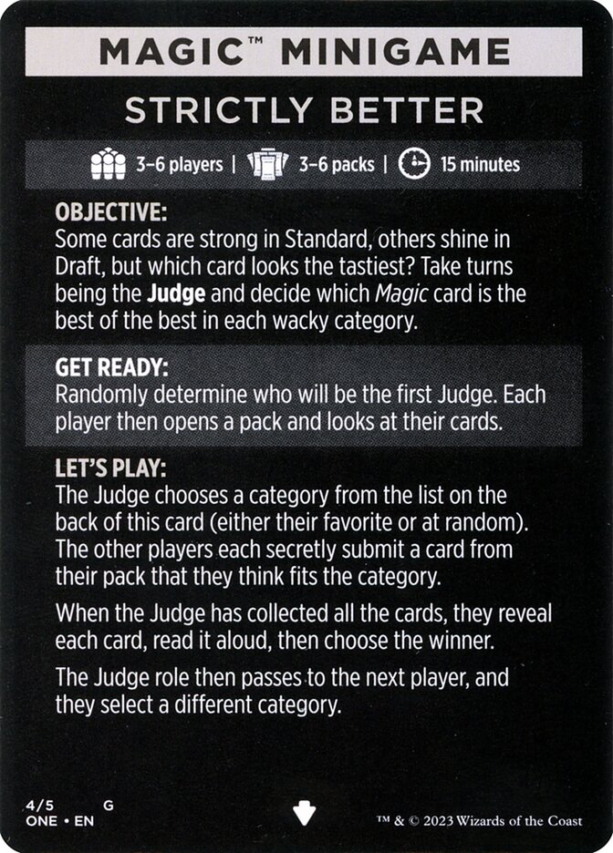 Strictly Better // Strictly Better (cont'd), Phyrexia: All Will Be One Minigames · 004