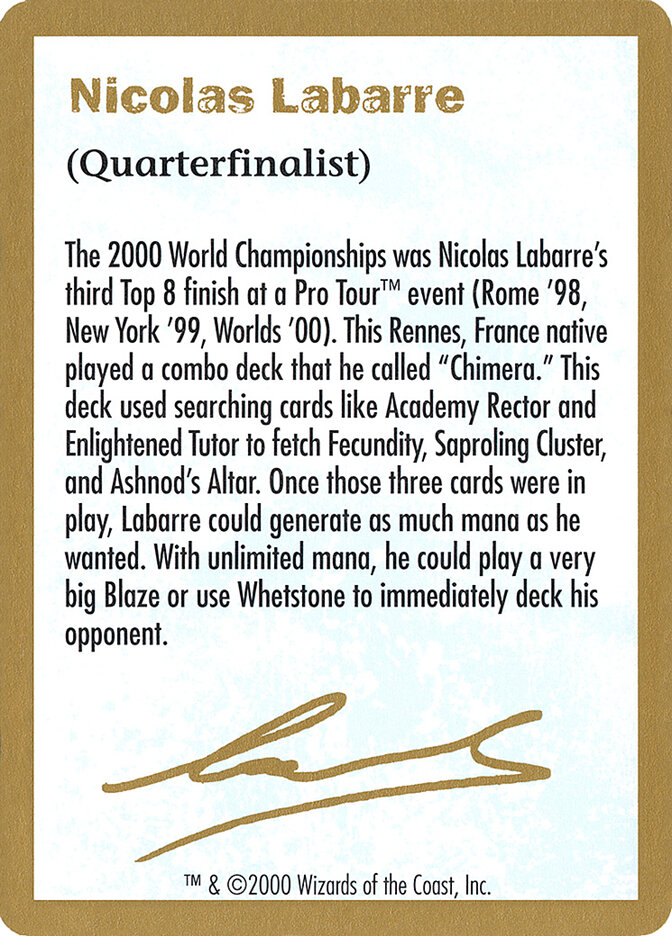 Nicolas Labarre Bio, World Championship Decks 2000 · nl0a