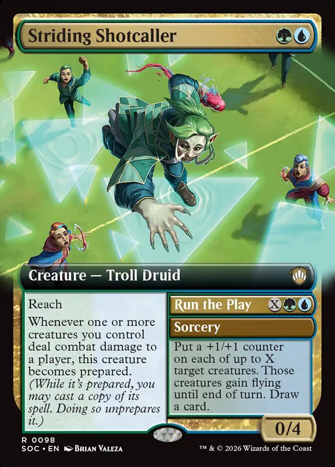 Striding Shotcaller // Run the Play, Secrets of Strixhaven Commander · 0098