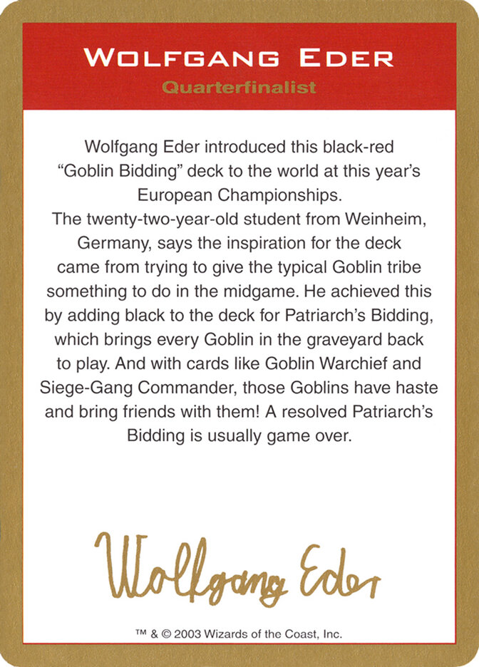 Wolfgang Eder Bio, World Championship Decks 2003 · we0a