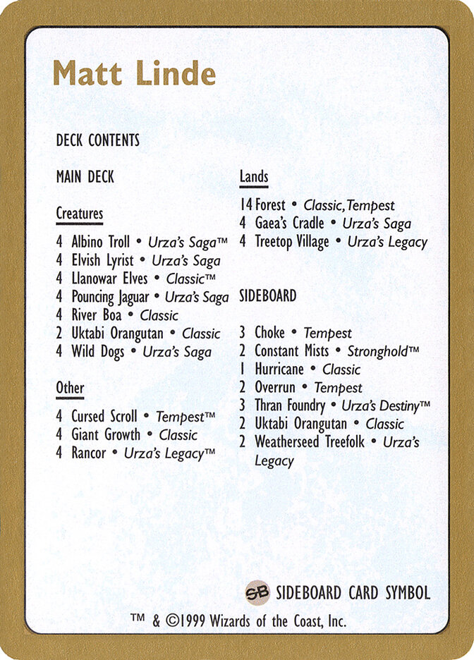 Matt Linde Decklist, World Championship Decks 1999 · ml0b