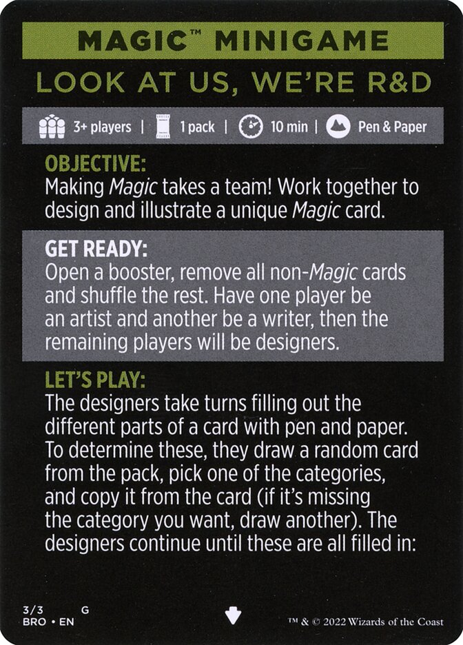 Look at Us, We're R&D // Look at Us, We're R&D (cont'd), The Brothers' War Minigames · 003