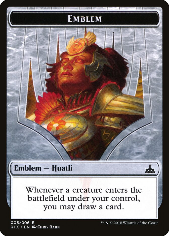 Huatli, Radiant Champion Emblem, Rivals of Ixalan Tokens · 005