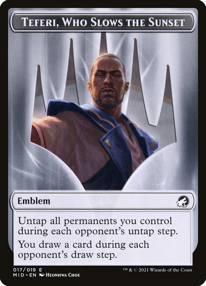 Teferi, Who Slows the Sunset Emblem, Innistrad: Midnight Hunt Tokens · 017