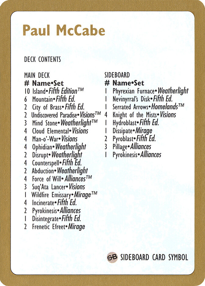 Paul McCabe Decklist, World Championship Decks 1997 · pm0b