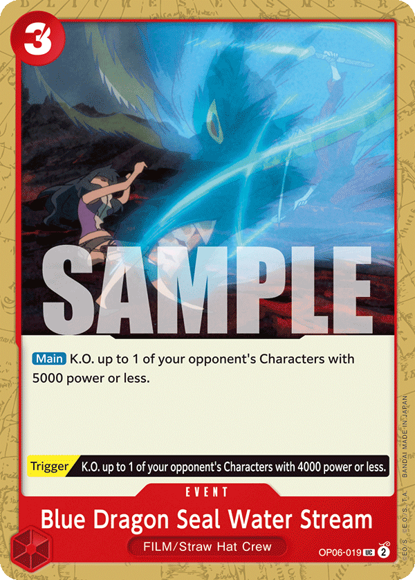 Blue Dragon Seal Water Stream, Wings of the Captain Pre-Release Cards · OP06-019