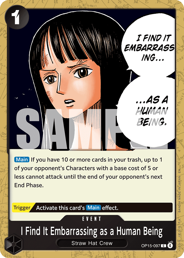 I Find It Embarrassing as a Human Being, Adventure on Kami's Island Release Event Cards · OP15-097