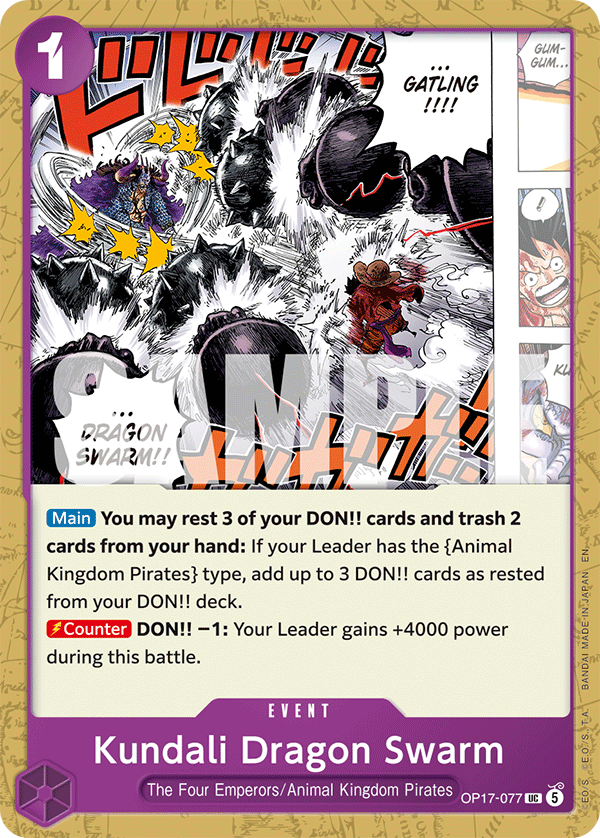 Kundali Dragon Swarm, The World's Strongest Warriors Release Event Cards · OP17-077