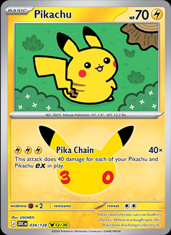 Pikachu, ME: 30th Celebration · 034/128