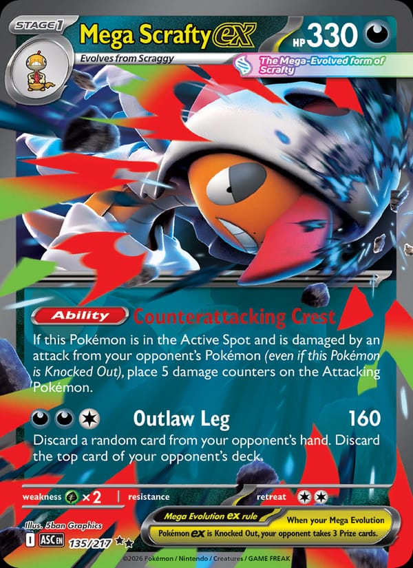 Mega Scrafty ex, ME: Ascended Heroes · 135/217