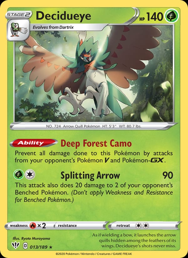Decidueye, SWSH03: Darkness Ablaze · 013/189