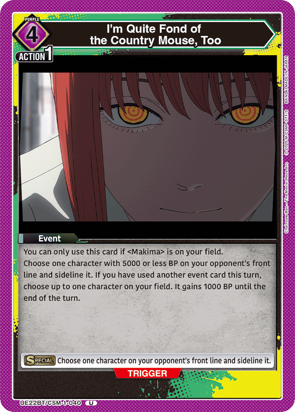 I'm Quite Fond of the Country Mouse, Too, UE22BT: CHAINSAW MAN Release Event Cards · UE22BT/CSM-1-040