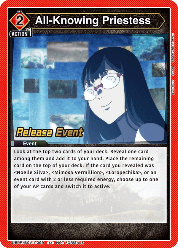 All-Knowing Priestess, UE08BT: Black Clover Release Event Cards · UEPR/BCV-1-099