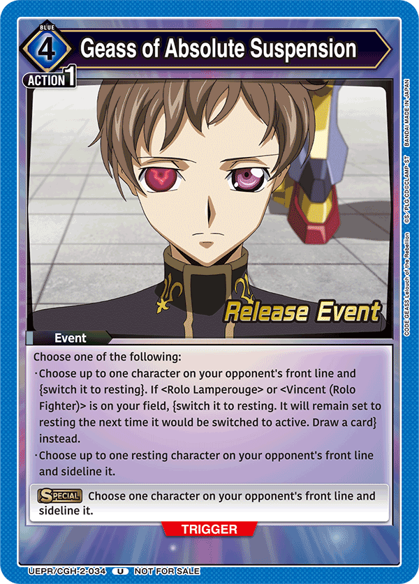Geass of Absolute Suspension, UEX03BT: CODE GEASS: Lelouch of the Rebellion Vol.2 Release Event Cards · UEPR/CGH-2-034