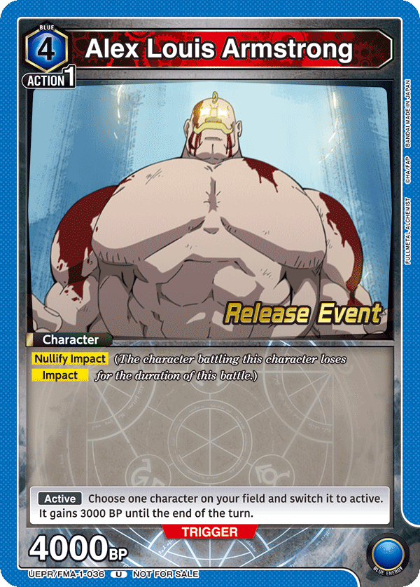 Alex Louis Armstrong, UE09BT: FULLMETAL ALCHEMIST Release Event Cards · UEPR/FMA-1-036