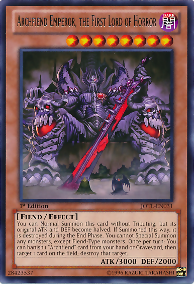 Archfiend Emperor, the First Lord of Horror, Judgment of the Light Sneak Peek Participation Card · JOTL-EN031