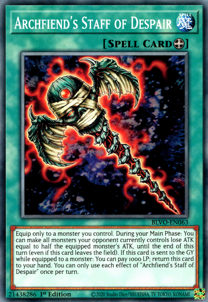 Archfiend's Staff of Despair, Blazing Vortex Premiere! promotional card · BLVO-EN063