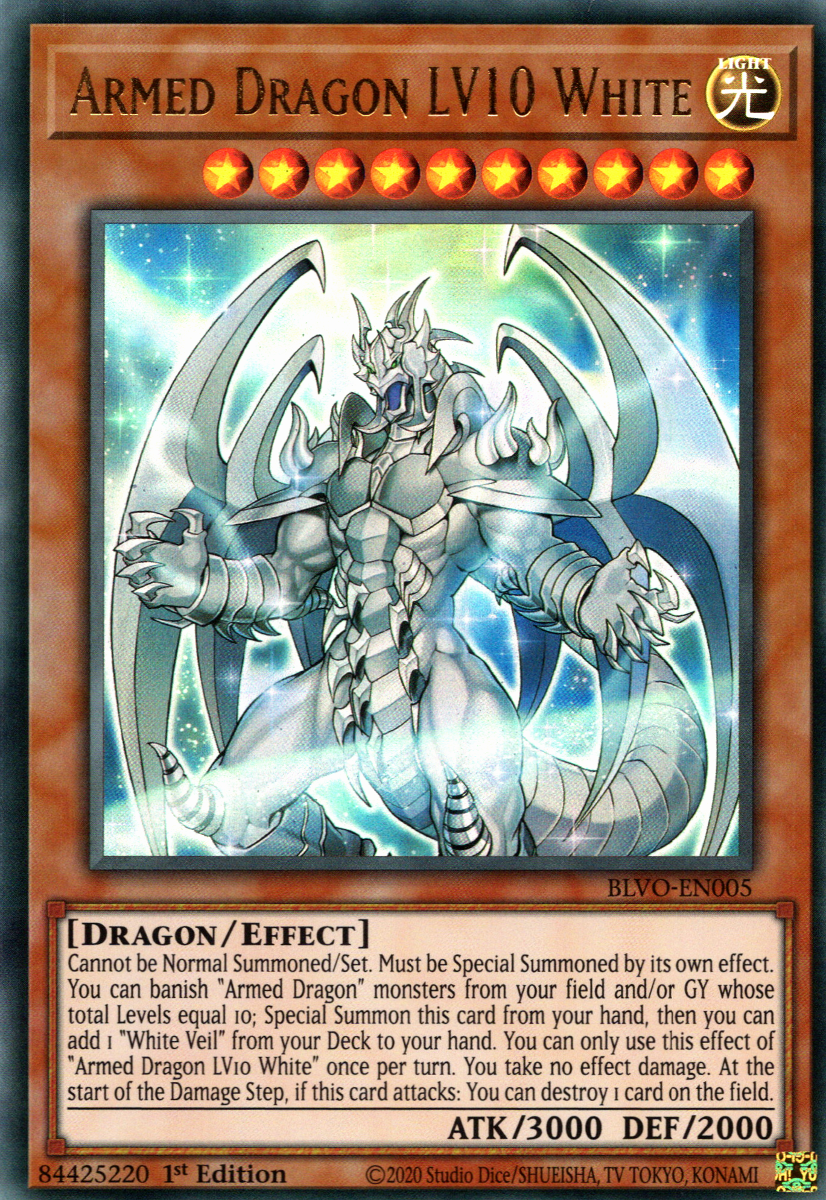 Armed Dragon LV10 White, Blazing Vortex Premiere! promotional card · BLVO-EN005