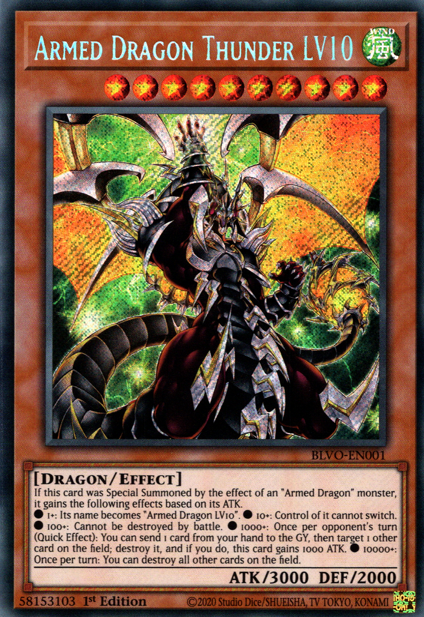 Armed Dragon Thunder LV10, Blazing Vortex Premiere! promotional card · BLVO-EN001