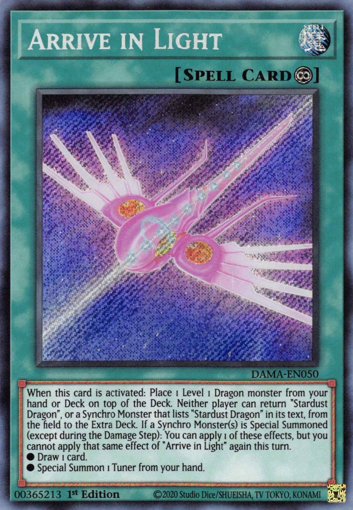 Arrive in Light, Dawn of Majesty Premiere! promotional card · DAMA-EN050