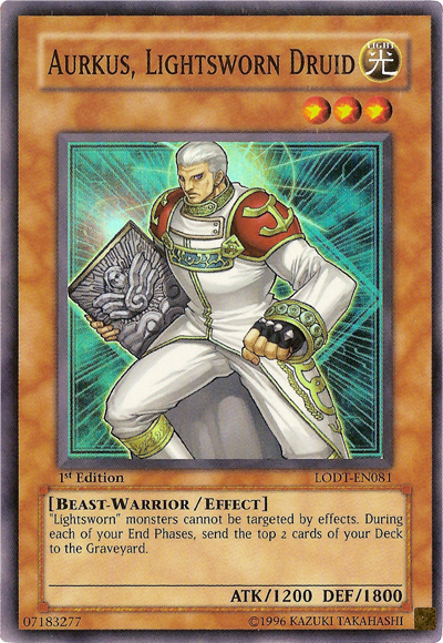 Aurkus, Lightsworn Druid, Light of Destruction Sneak Peek Participation Card · LODT-EN081