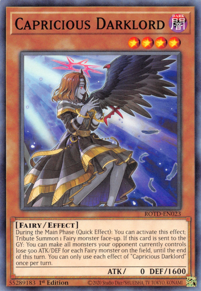 Capricious Darklord, Rise of the Duelist Premiere! promotional card · ROTD-EN023