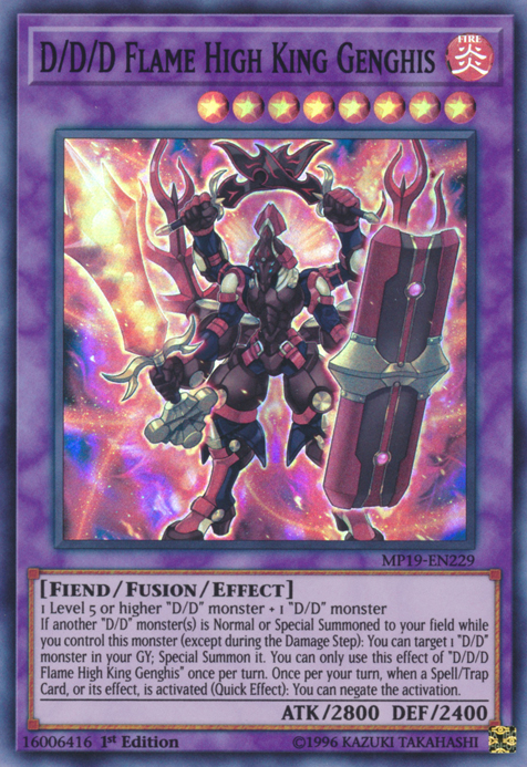 D/D/D Flame High King Genghis, 2019 Gold Sarcophagus Tin Mega Pack · MP19-EN229
