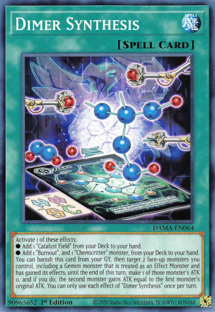 Dimer Synthesis, Dawn of Majesty Premiere! promotional card · DAMA-EN064