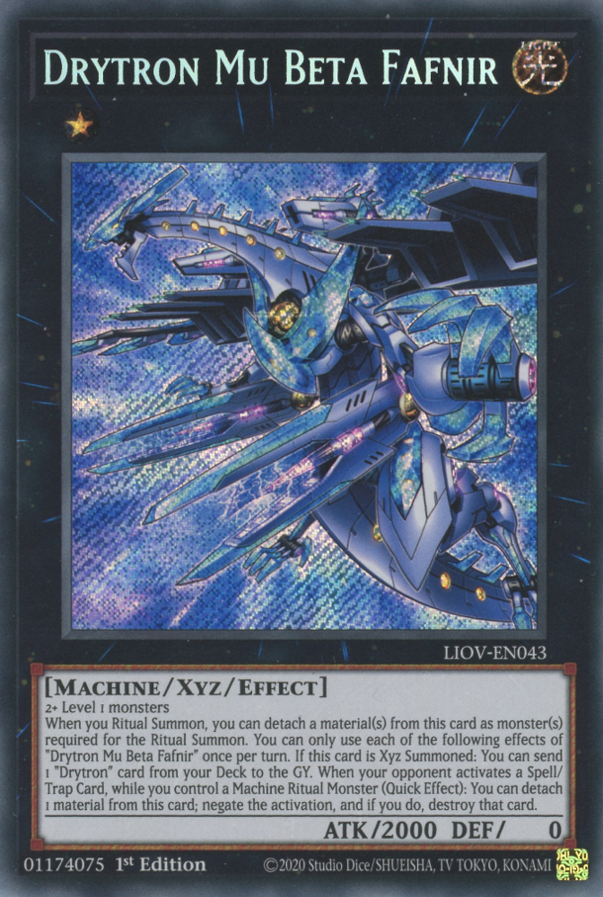 Drytron Mu Beta Fafnir, Lightning Overdrive Premiere! promotional card · LIOV-EN043