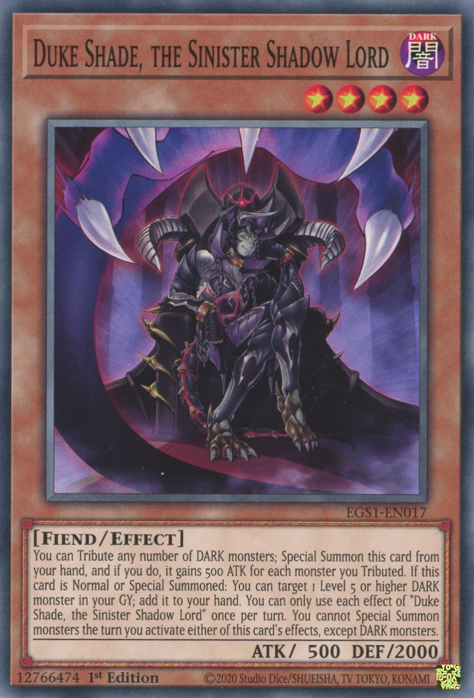Duke Shade, the Sinister Shadow Lord, Egyptian God Deck: Slifer the Sky Dragon · EGS1-EN017