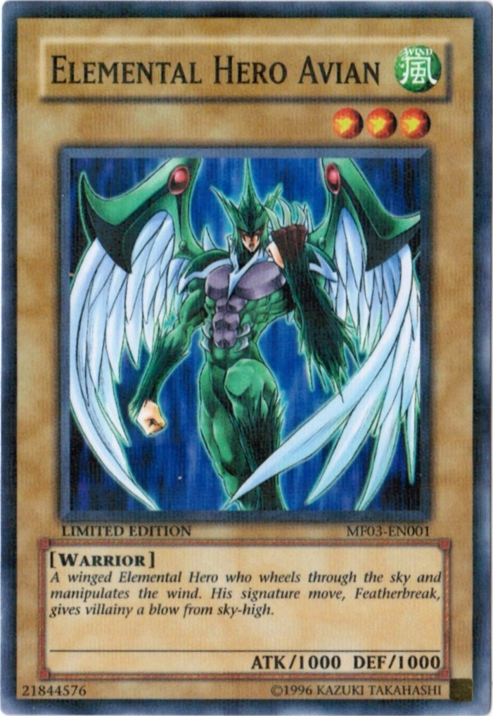 Elemental HERO Avian, Mattel Action Figure promotional cards: Series 3 · MF03-EN001