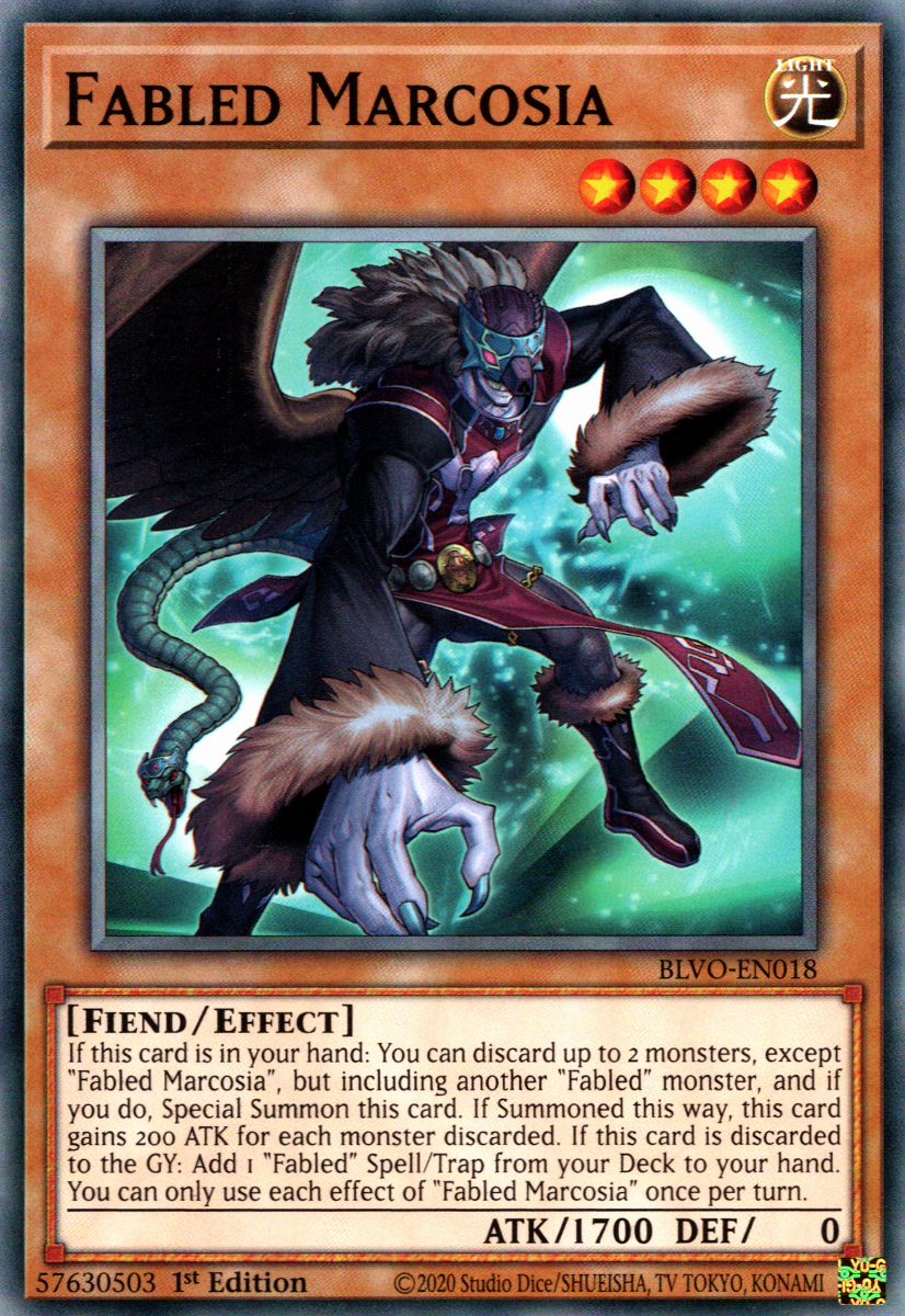 Fabled Marcosia, Blazing Vortex Premiere! promotional card · BLVO-EN018