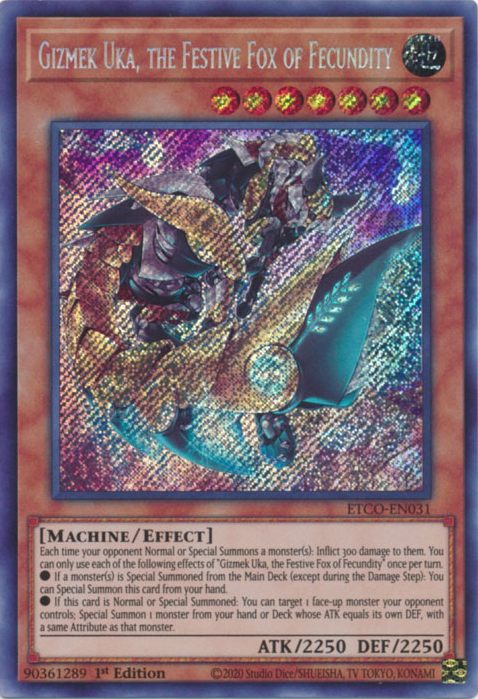 Gizmek Uka, the Festive Fox of Fecundity, Eternity Code Premiere! promotional card · ETCO-EN031