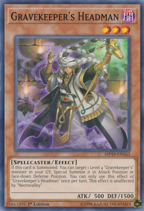 Gravekeeper's Headman, 2019 Gold Sarcophagus Tin Mega Pack · MP19-EN163
