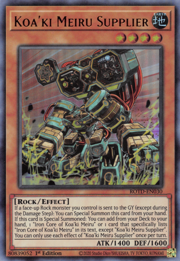 Koa'ki Meiru Supplier, Rise of the Duelist Premiere! promotional card · ROTD-EN030
