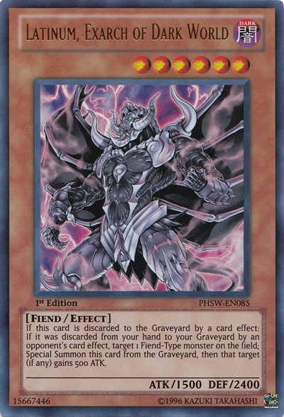 Latinum, Exarch of Dark World, Photon Shockwave Sneak Peek Participation Card · PHSW-EN085