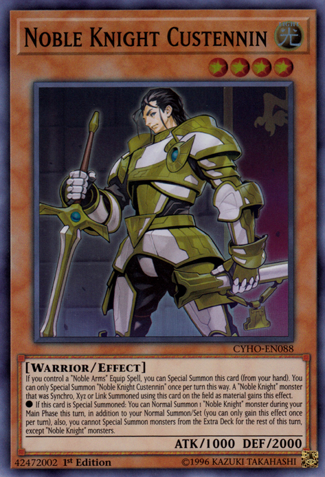 Noble Knight Custennin, Cybernetic Horizon Sneak Peek Participation Card · CYHO-EN088