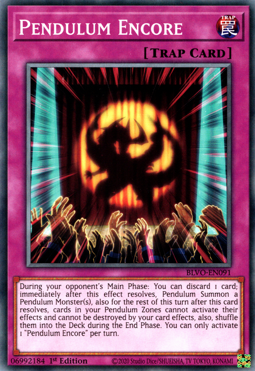Pendulum Encore, Blazing Vortex Premiere! promotional card · BLVO-EN091