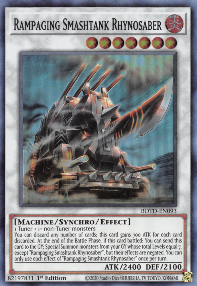 Rampaging Smashtank Rhynosaber, Rise of the Duelist Premiere! promotional card · ROTD-EN093