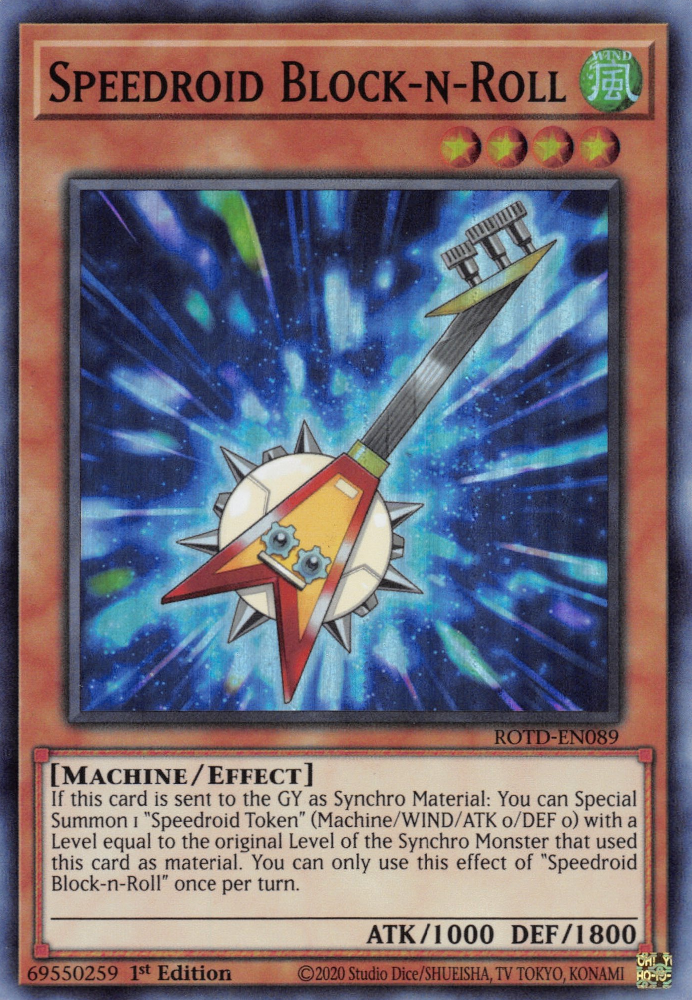 Speedroid Block-n-Roll, Rise of the Duelist Premiere! promotional card · ROTD-EN089
