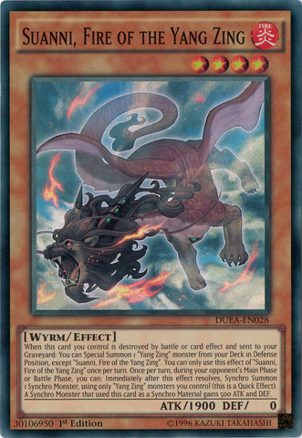 Suanni, Fire of the Yang Zing, Duelist Alliance Sneak Peek Participation Card · DUEA-EN028