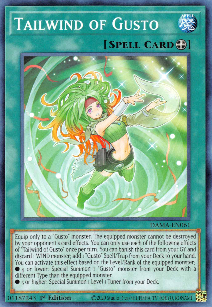 Tailwind of Gusto, Dawn of Majesty Premiere! promotional card · DAMA-EN061