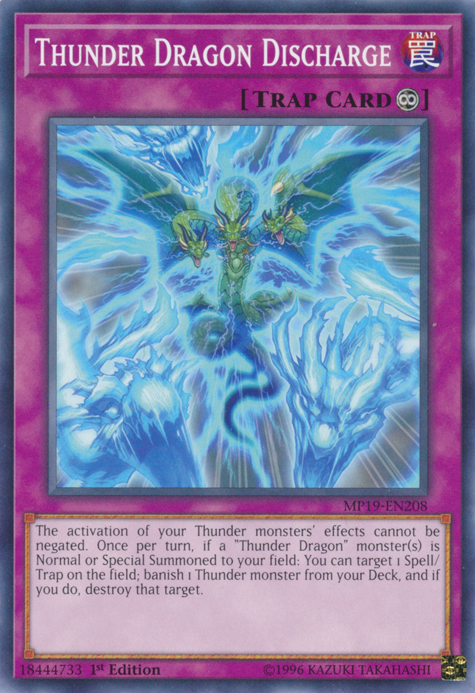 Thunder Dragon Discharge, 2019 Gold Sarcophagus Tin Mega Pack · MP19-EN208