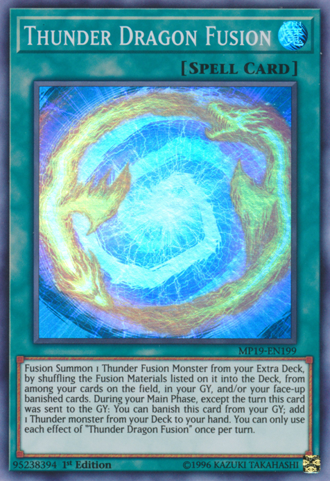 Thunder Dragon Fusion, 2019 Gold Sarcophagus Tin Mega Pack · MP19-EN199